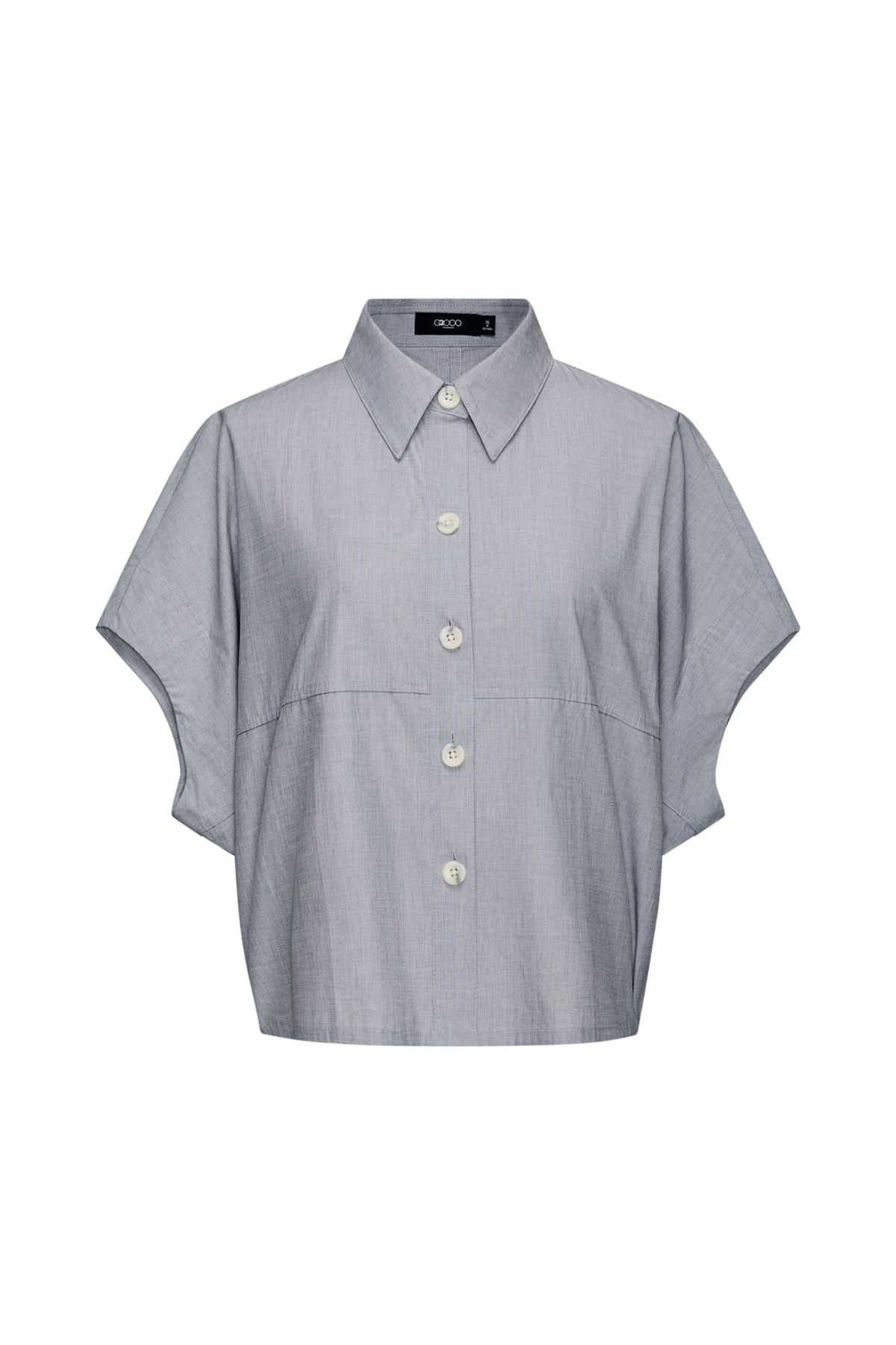 Cotton Chambray Relax Fit Shirt Collar Short Sleeve Blouse