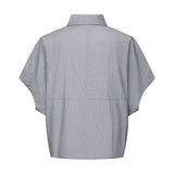 Cotton Chambray Relax Fit Shirt Collar Short Sleeve Blouse