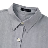 Cotton Chambray Relax Fit Shirt Collar Short Sleeve Blouse