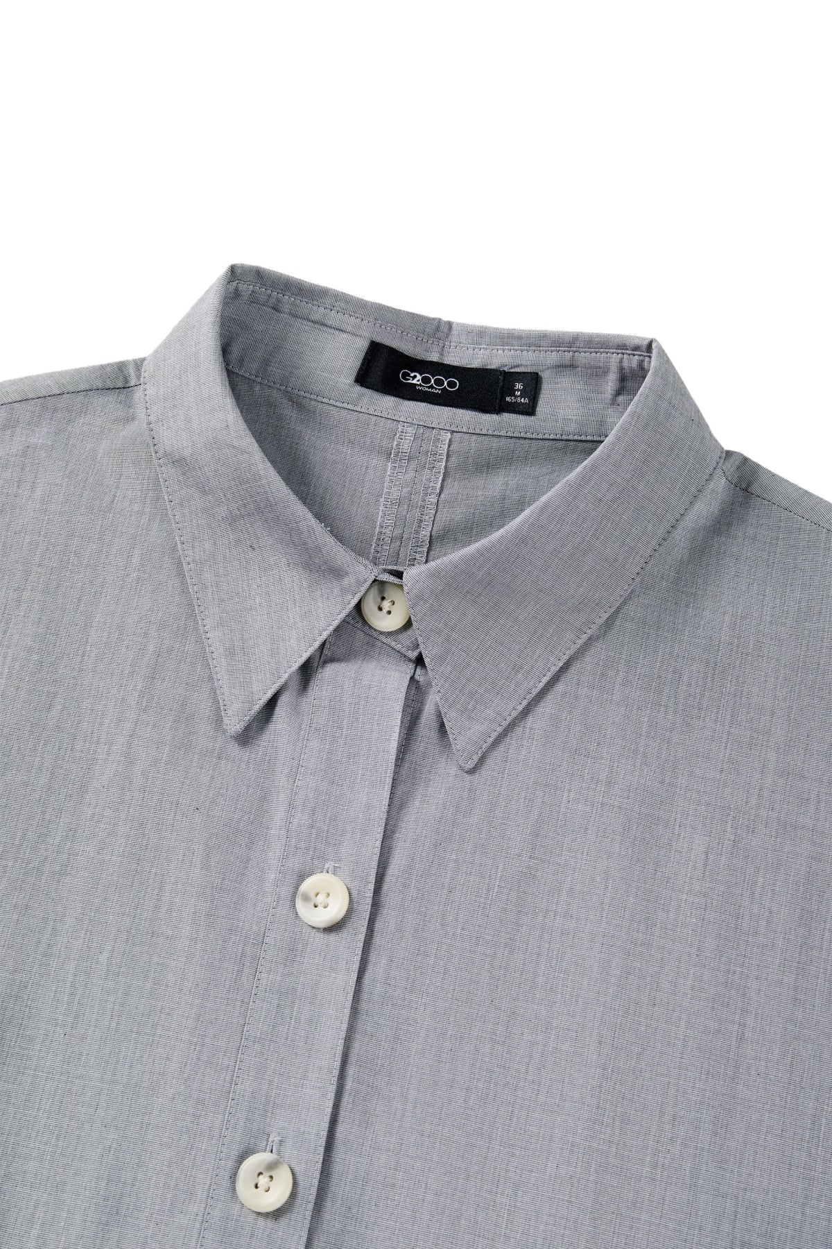 Cotton Chambray Relax Fit Shirt Collar Short Sleeve Blouse