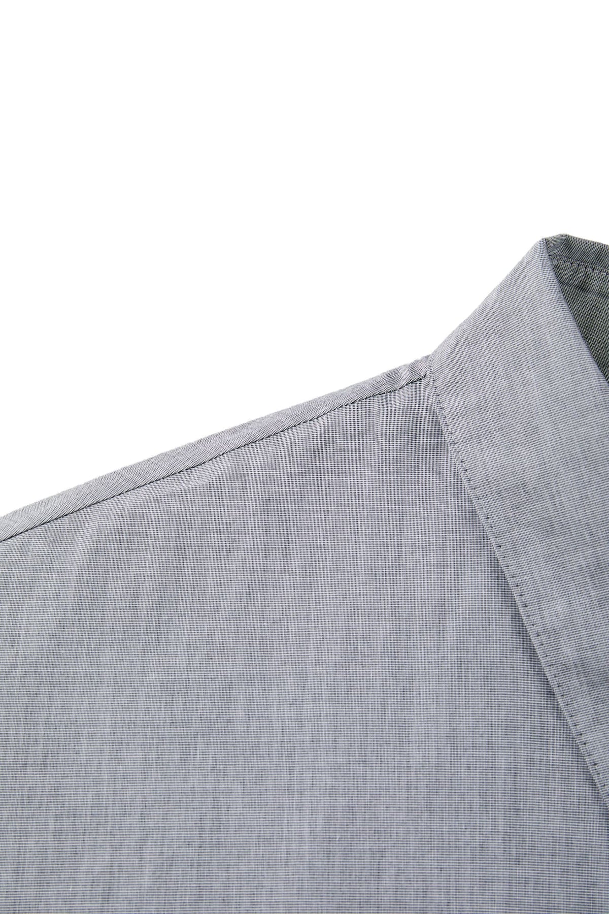 Cotton Chambray Relax Fit Shirt Collar Short Sleeve Blouse