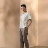 Poly Rayon Seersucker Check Relax Fit Round Neck Short Sleeve Blouse