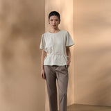 Poly Rayon Seersucker Check Relax Fit Round Neck Short Sleeve Blouse