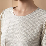 Poly Rayon Seersucker Check Relax Fit Round Neck Short Sleeve Blouse