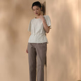 Poly Rayon Seersucker Check Relax Fit Round Neck Short Sleeve Blouse