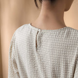 Poly Rayon Seersucker Check Relax Fit Round Neck Short Sleeve Blouse