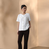 Nylon Blend Double Weave Regular Fit Round Neck Short Sleeve Blouse