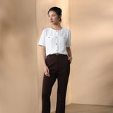 Nylon Blend Double Weave Regular Fit Round Neck Short Sleeve Blouse