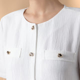 Nylon Blend Double Weave Regular Fit Round Neck Short Sleeve Blouse