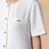 Nylon Blend Double Weave Regular Fit Round Neck Short Sleeve Blouse