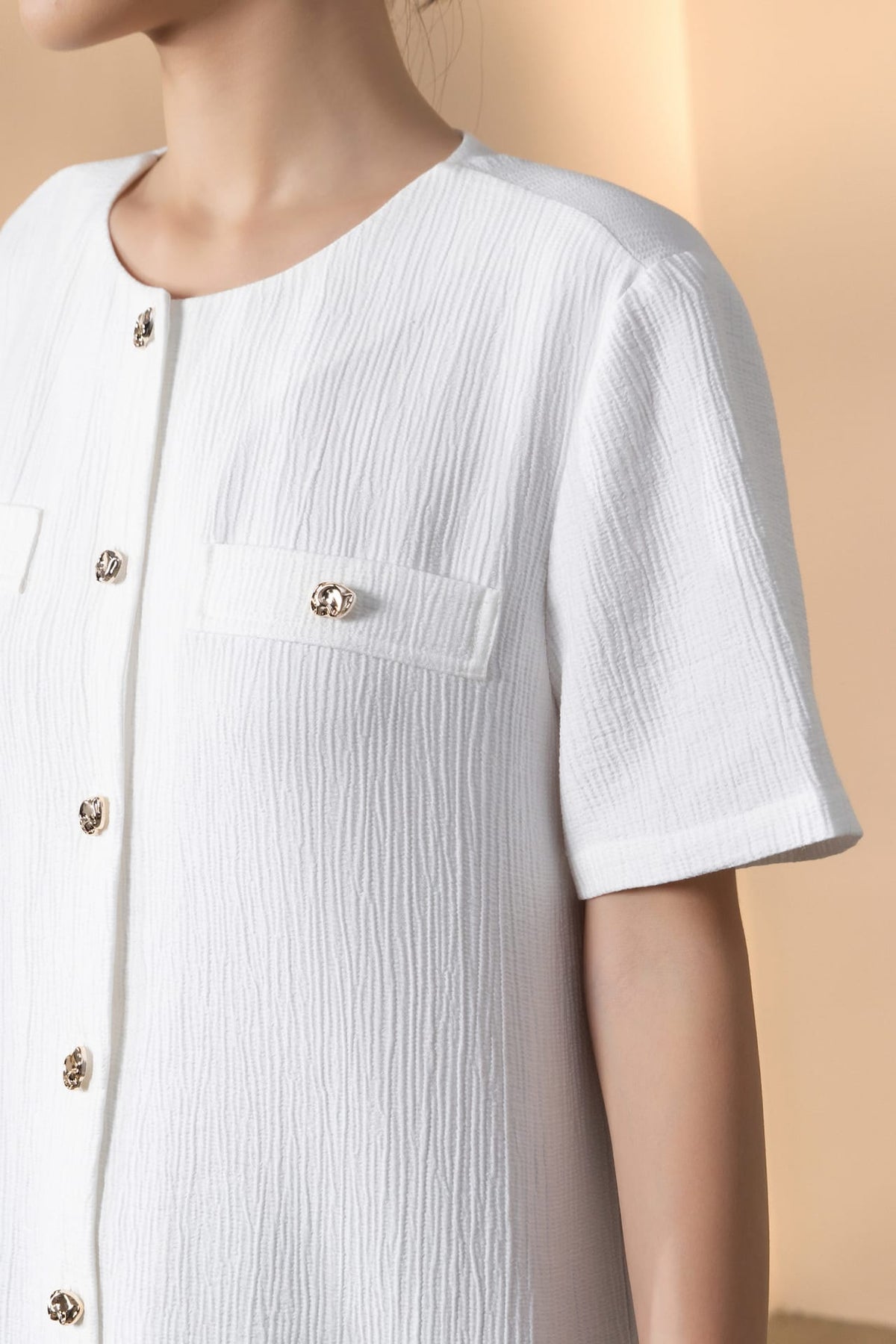 G2000 - Blouses - Nylon Blend Double Weave Regular Fit Short Sleeve Blouse