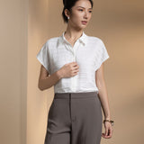 Poly Crepe Regular Fit Shirt Collar Short Sleeve Blouse