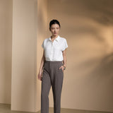 Poly Crepe Regular Fit Shirt Collar Short Sleeve Blouse
