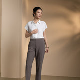 Poly Crepe Regular Fit Shirt Collar Short Sleeve Blouse