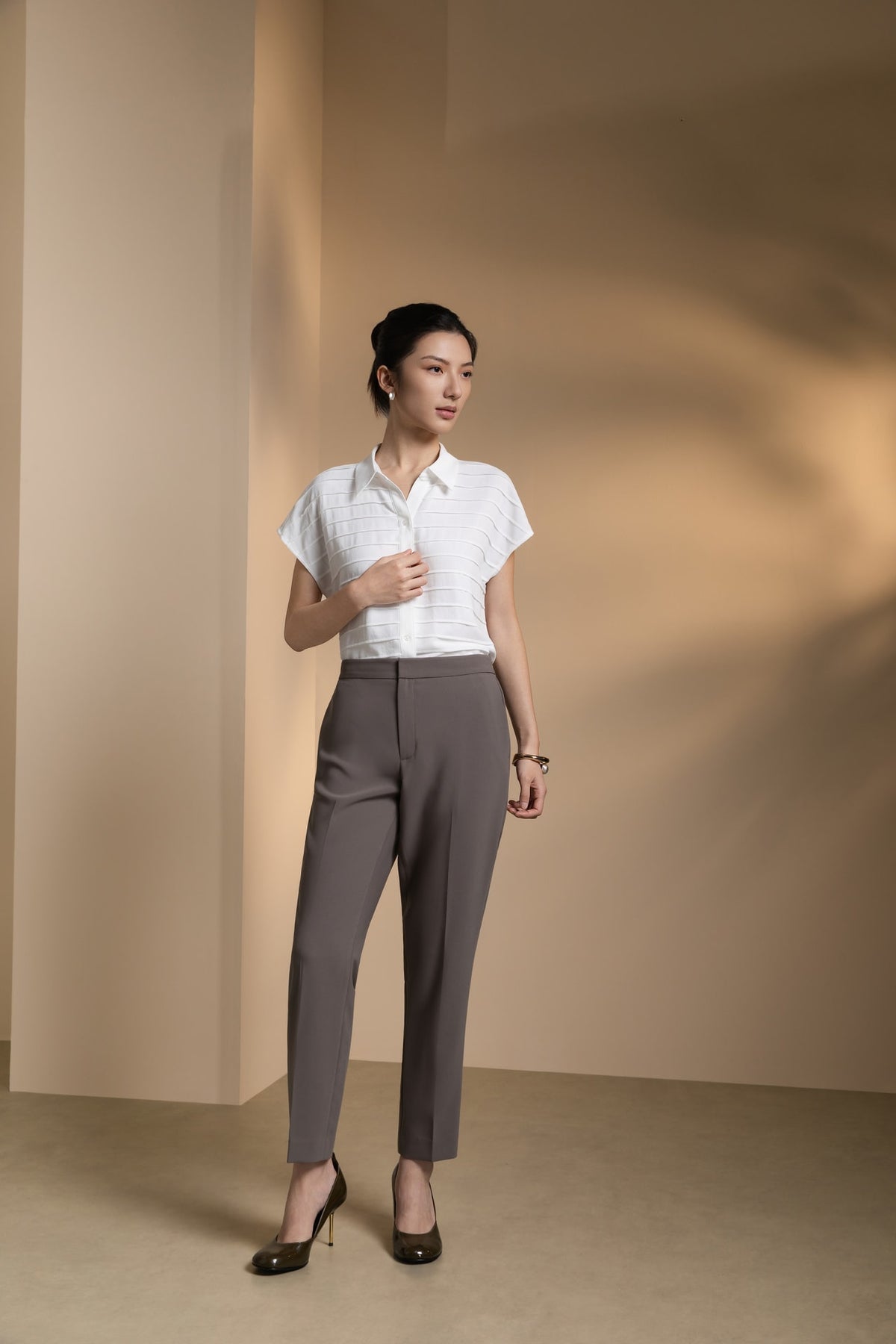 Poly Crepe Regular Fit Shirt Collar Short Sleeve Blouse