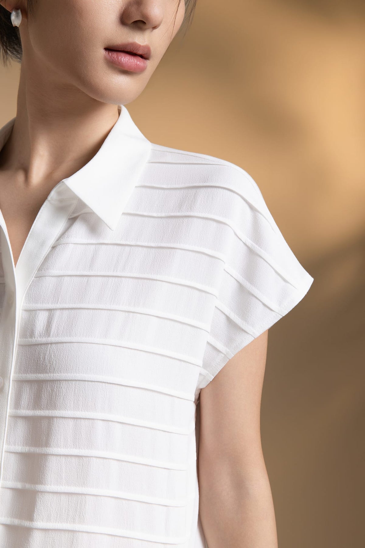 Poly Crepe Regular Fit Shirt Collar Short Sleeve Blouse