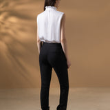 Lyocell Twill Regular Fit Stand Collar Short Sleeve Blouse