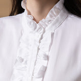 Lyocell Twill Regular Fit Stand Collar Short Sleeve Blouse