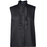 Lyocell Twill Regular Fit Stand Collar Short Sleeve Blouse