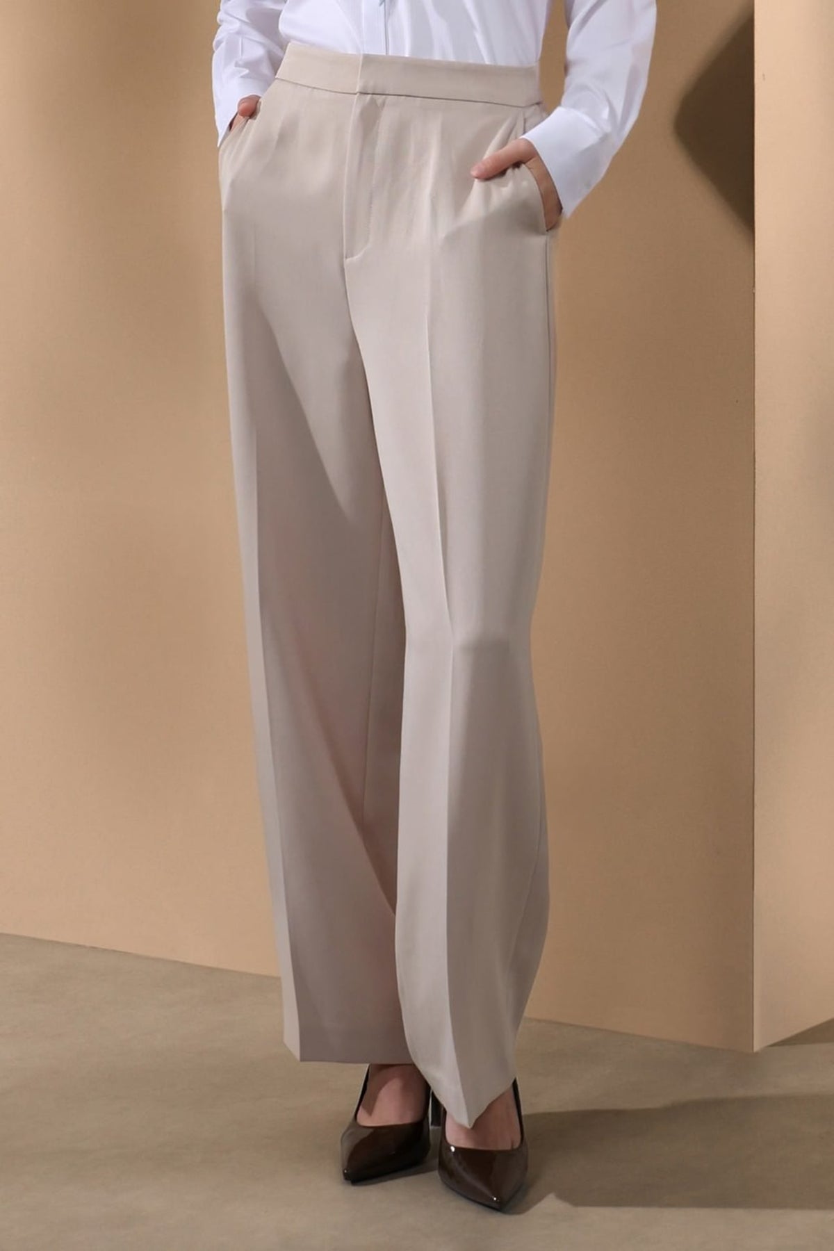 Poly Ottoman Straight Leg Suit Pants