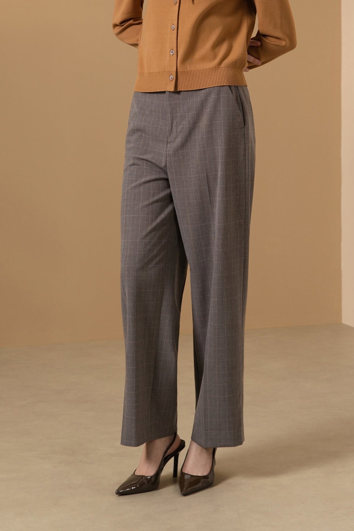 Poly Blend Plaid Straight Leg Suit Pants