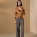 Poly Blend Plaid Straight Leg Suit Pants