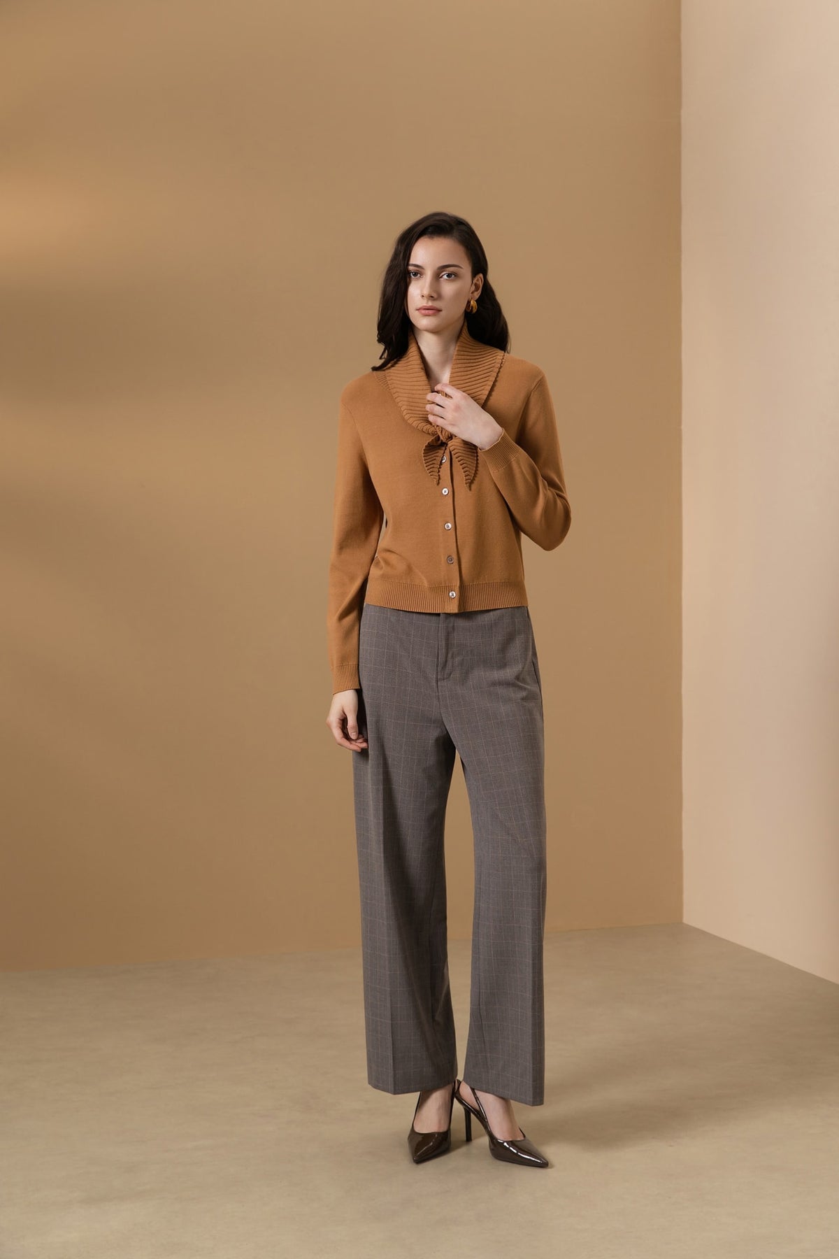 Poly Blend Plaid Straight Leg Suit Pants