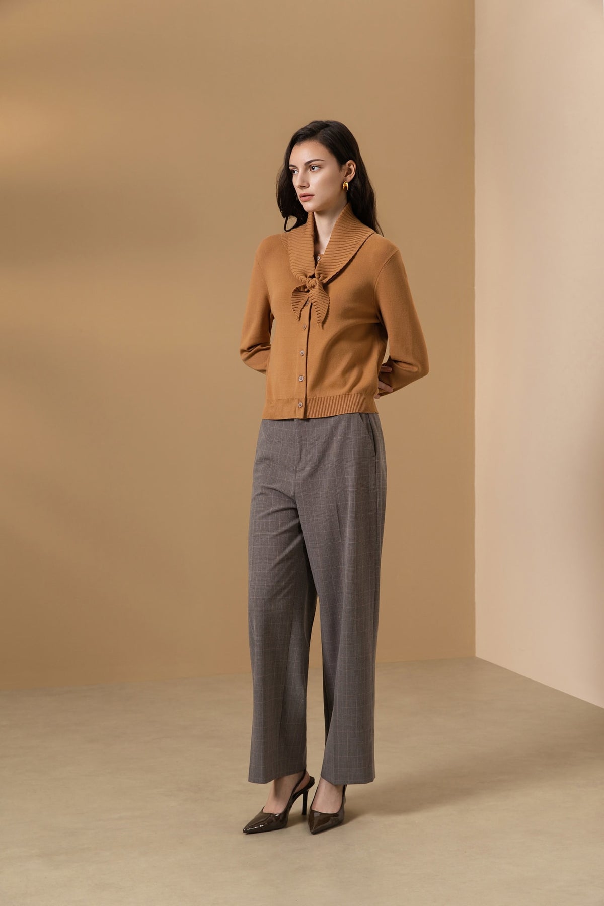 Poly Blend Plaid Straight Leg Suit Pants