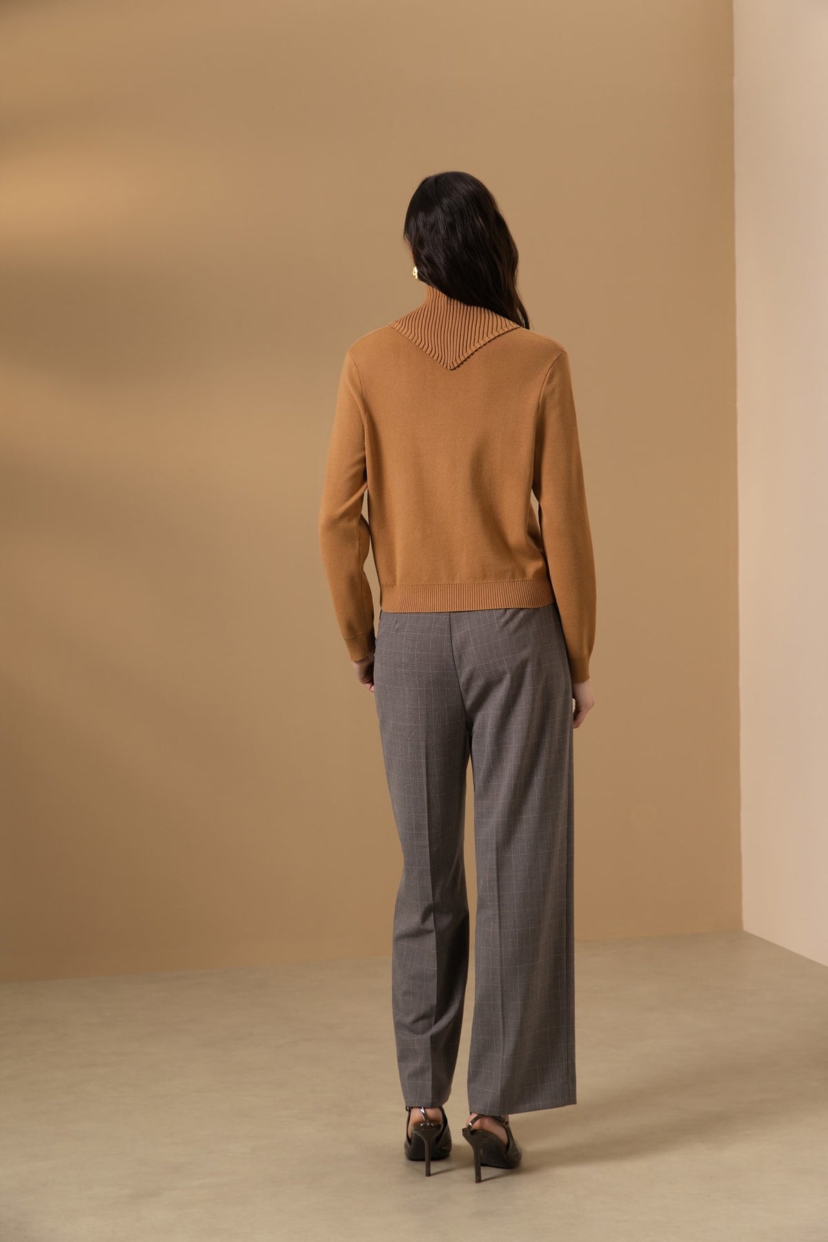 Poly Blend Plaid Straight Leg Suit Pants