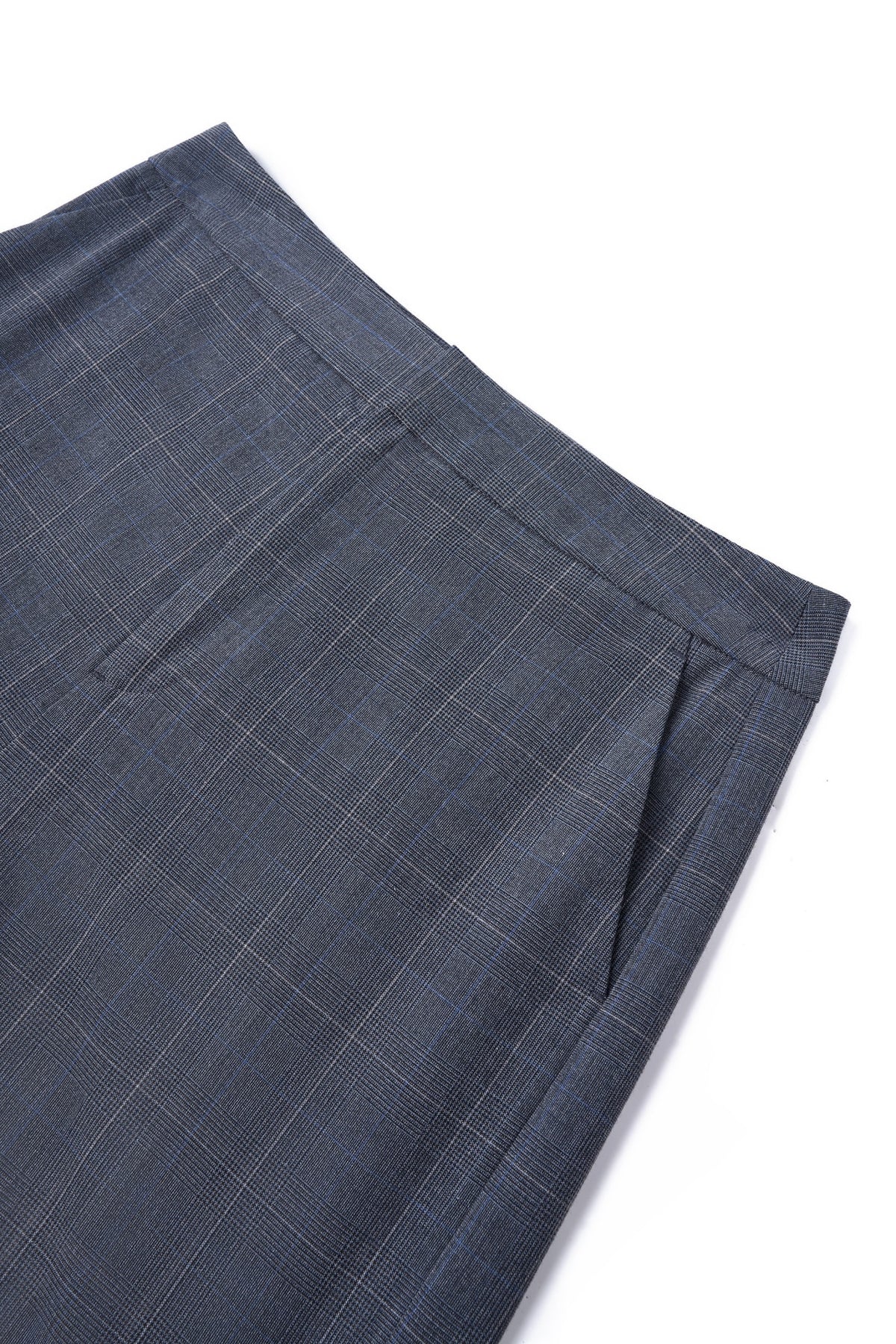 Poly Blend Plaid Straight Leg Suit Pants