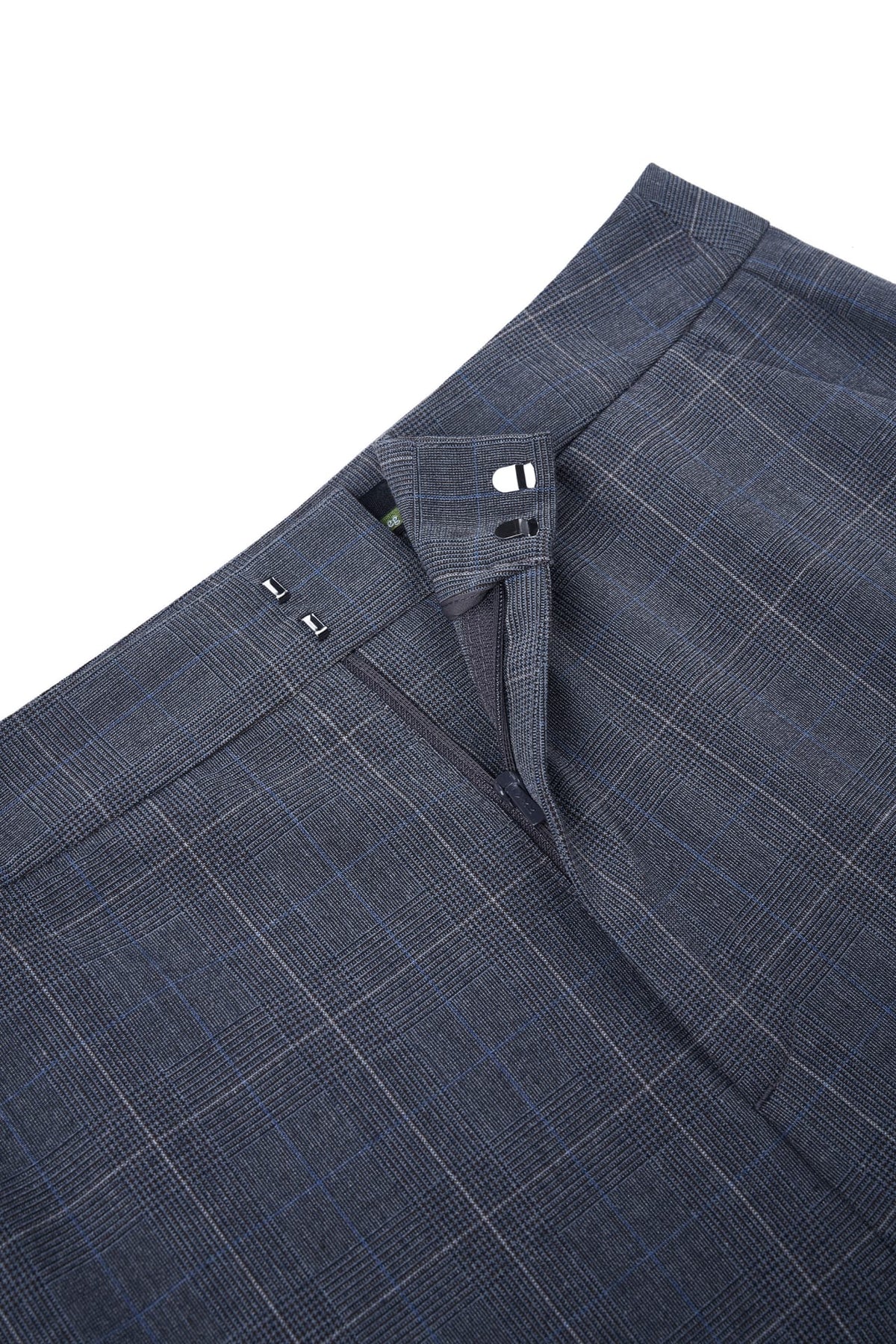 Poly Blend Plaid Straight Leg Suit Pants