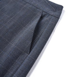 Poly Blend Plaid Straight Leg Suit Pants