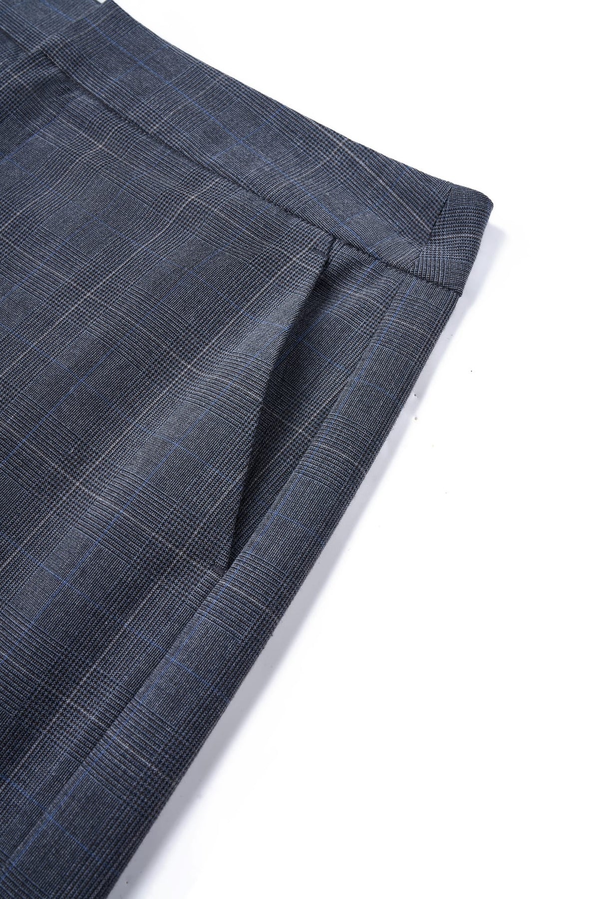 Poly Blend Plaid Straight Leg Suit Pants