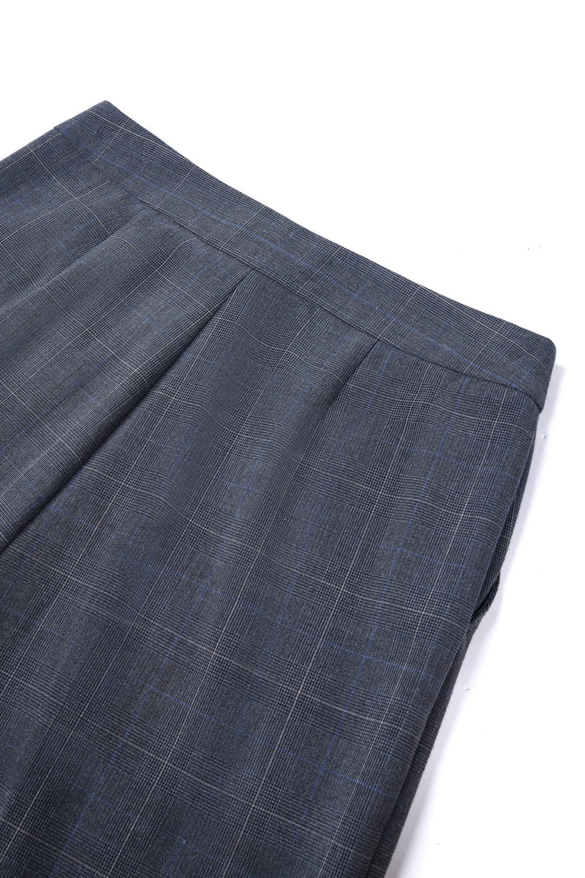 Poly Blend Plaid Straight Leg Suit Pants