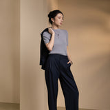 Poly Rayon Stripe Straight Leg Suit Pants