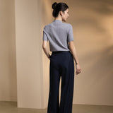 Poly Rayon Stripe Straight Leg Suit Pants