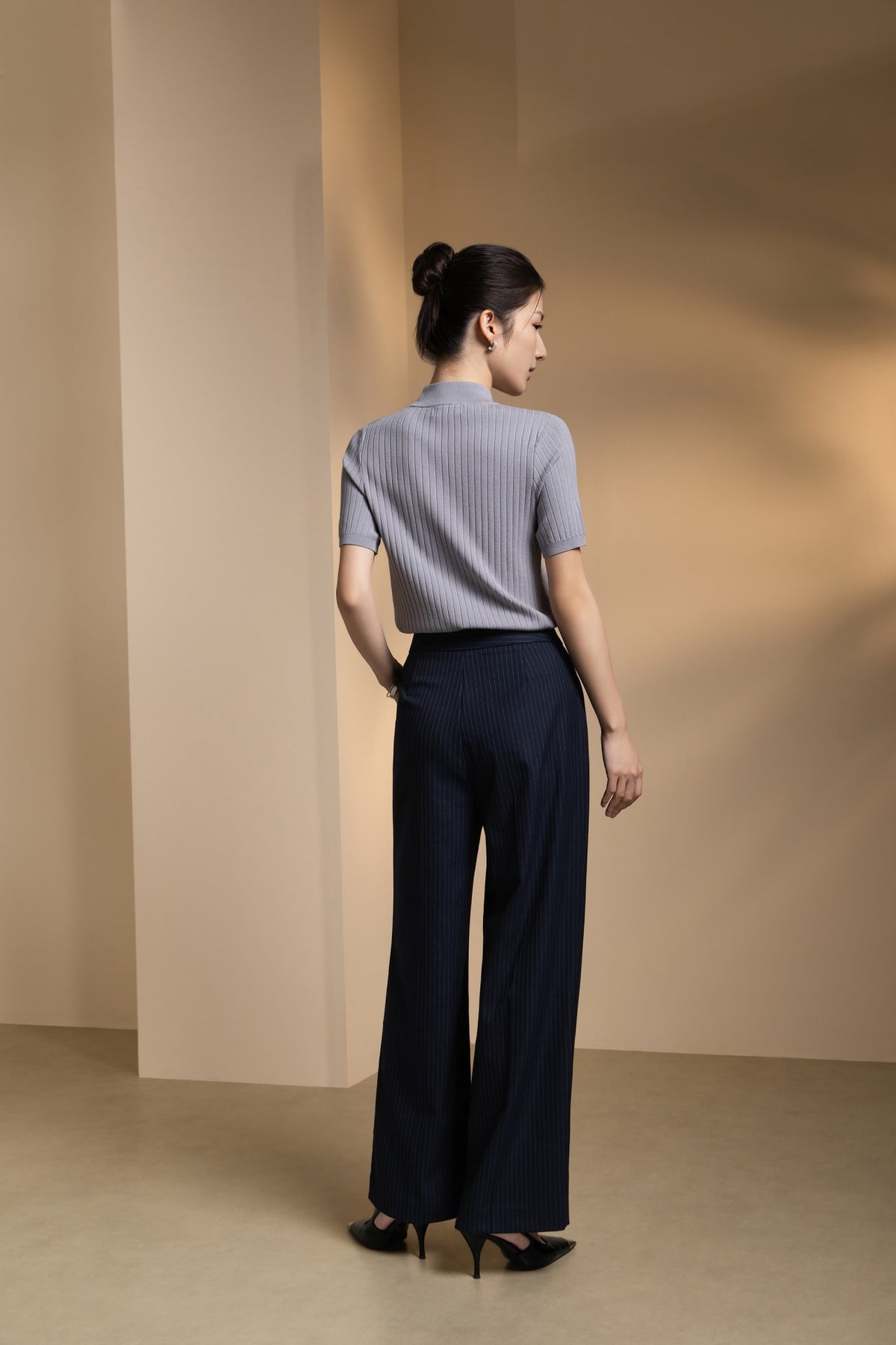 Poly Rayon Stripe Straight Leg Suit Pants