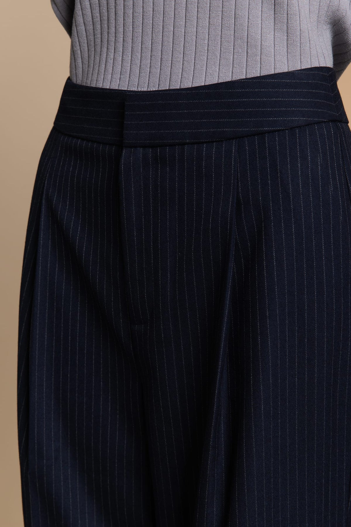 Poly Rayon Stripe Straight Leg Suit Pants