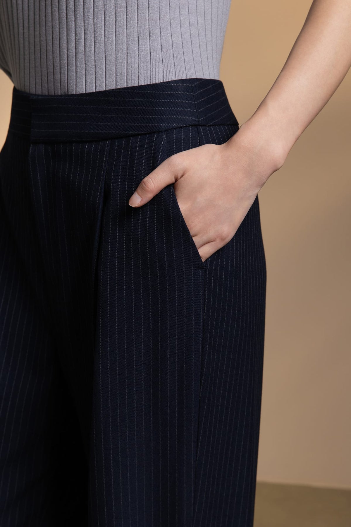 Poly Rayon Stripe Straight Leg Suit Pants