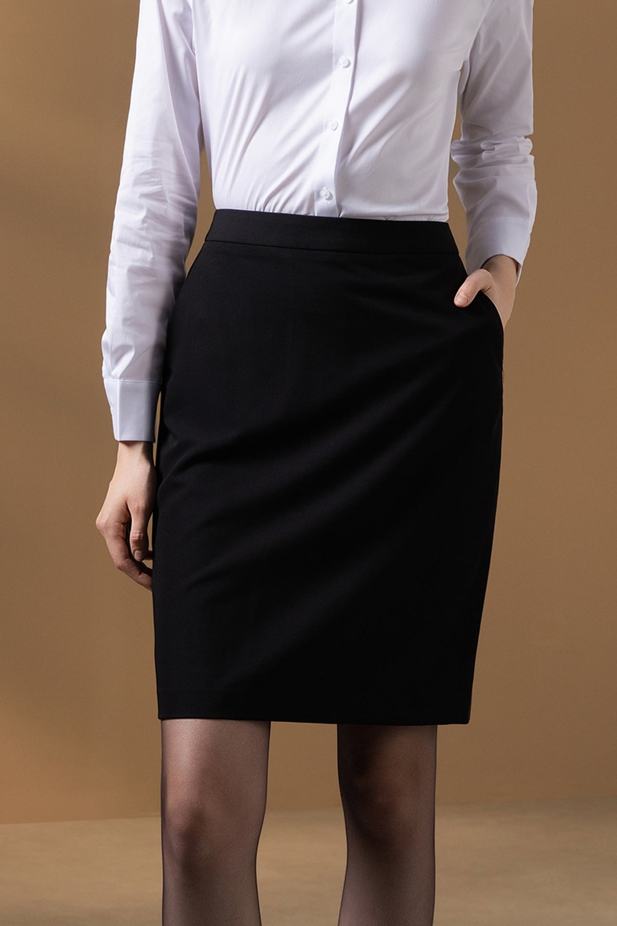 Poly Rayon Twill Slim Fit Pencil Suit Skirt