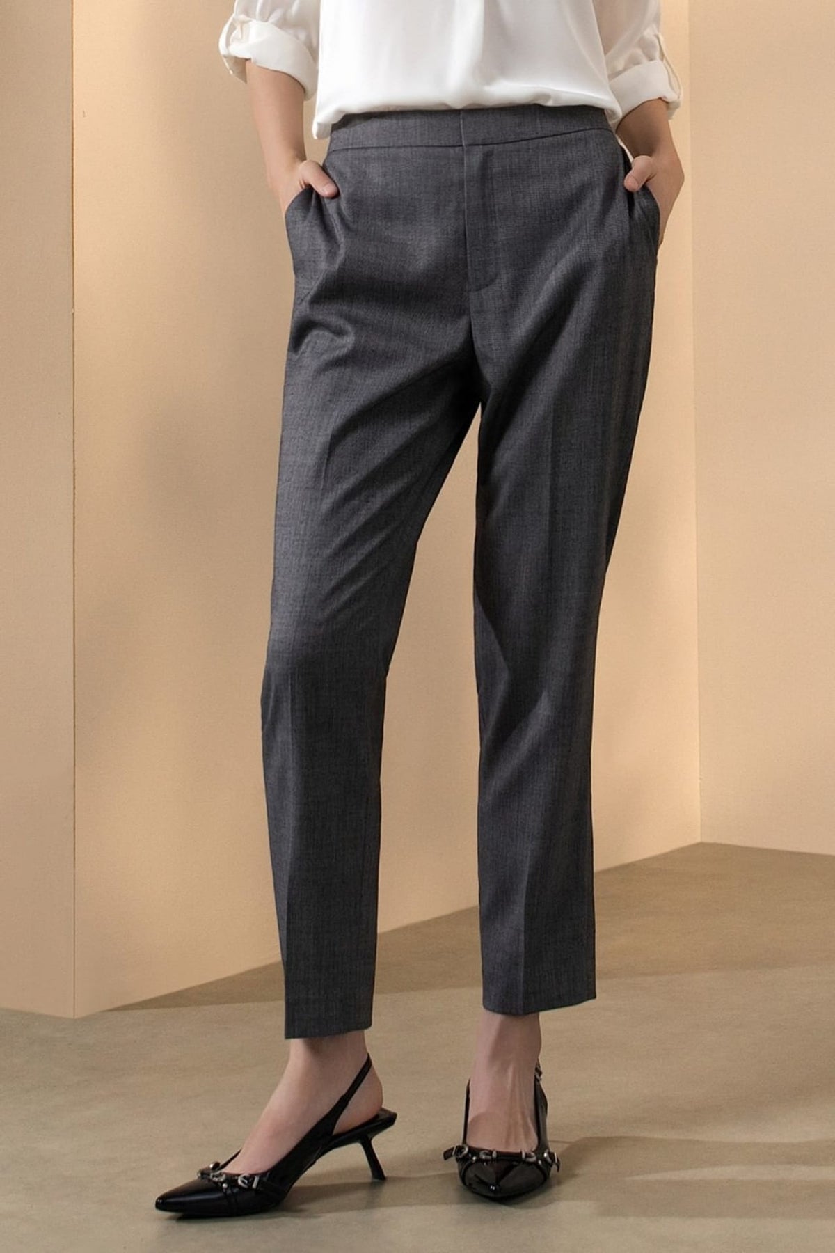 Wool Blend 2-Tone Twill Comfort Cigarette Suit Pants