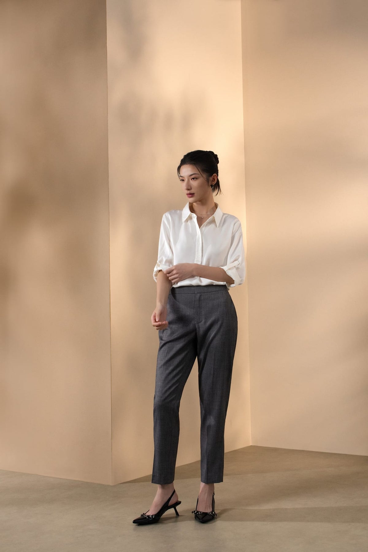 Wool Blend 2-Tone Twill Comfort Cigarette Suit Pants