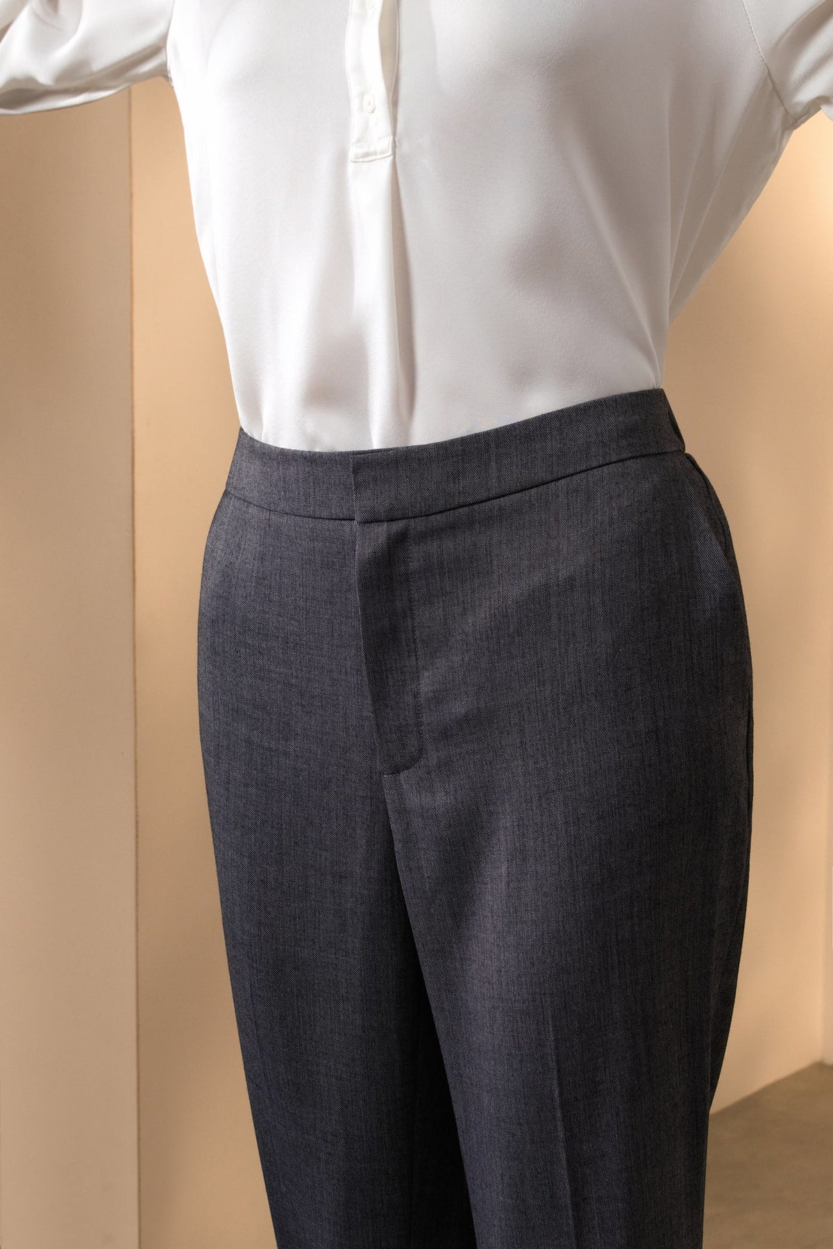 Wool Blend 2-Tone Twill Comfort Cigarette Suit Pants
