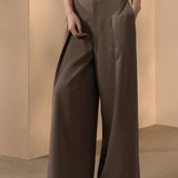 Poly Twill Wide Leg Casual Pants