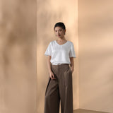 Poly Twill Wide Leg Casual Pants