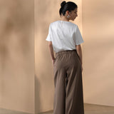 Poly Twill Wide Leg Casual Pants