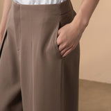 Poly Twill Wide Leg Casual Pants