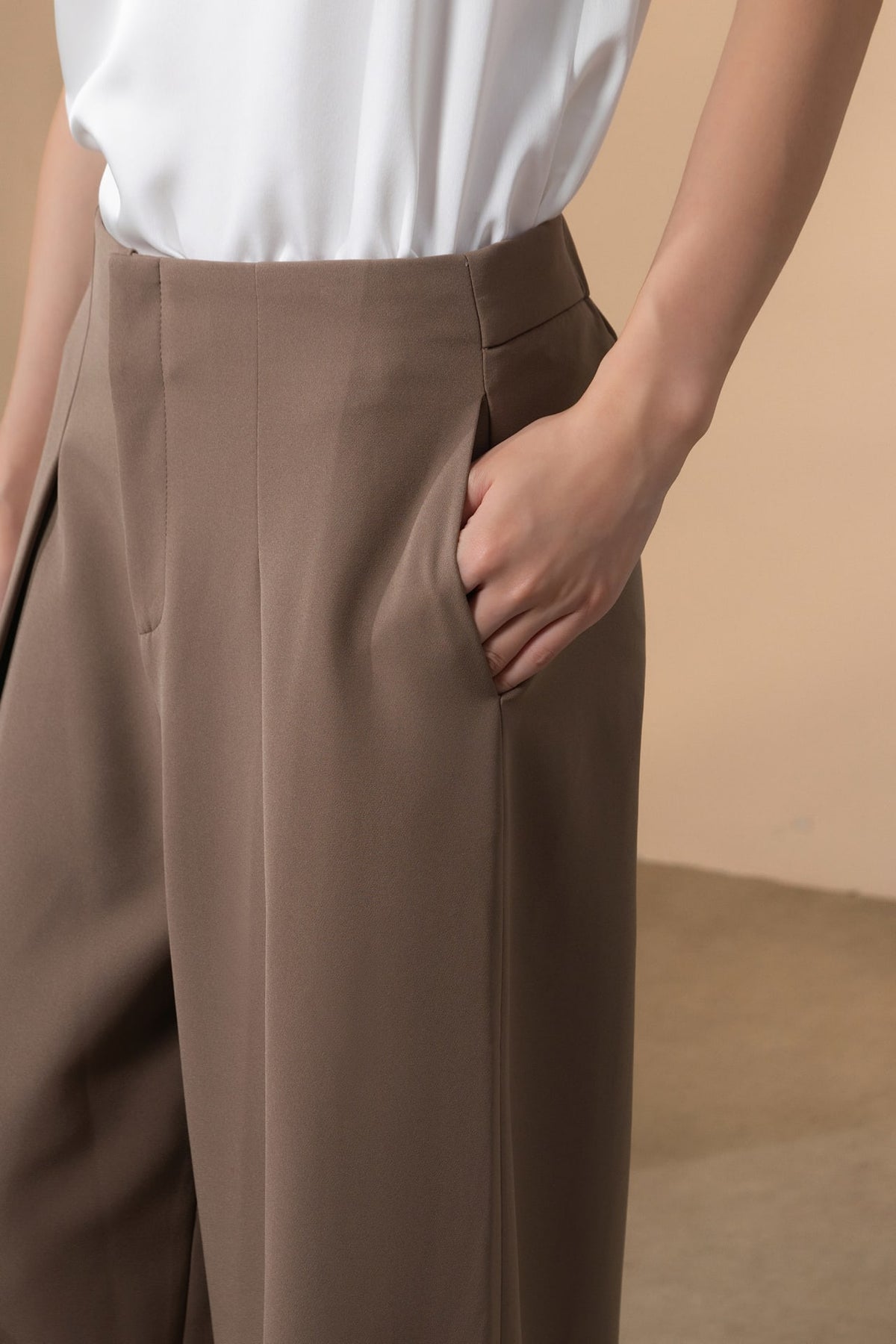 Poly Twill Wide Leg Casual Pants