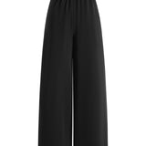 Poly Twill Wide Leg Casual Pants