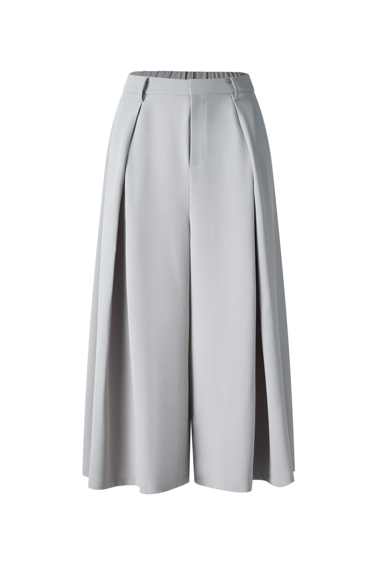 Poly Twill Wide Leg Casual Pants with Square Buckle Self-Fabric Belt